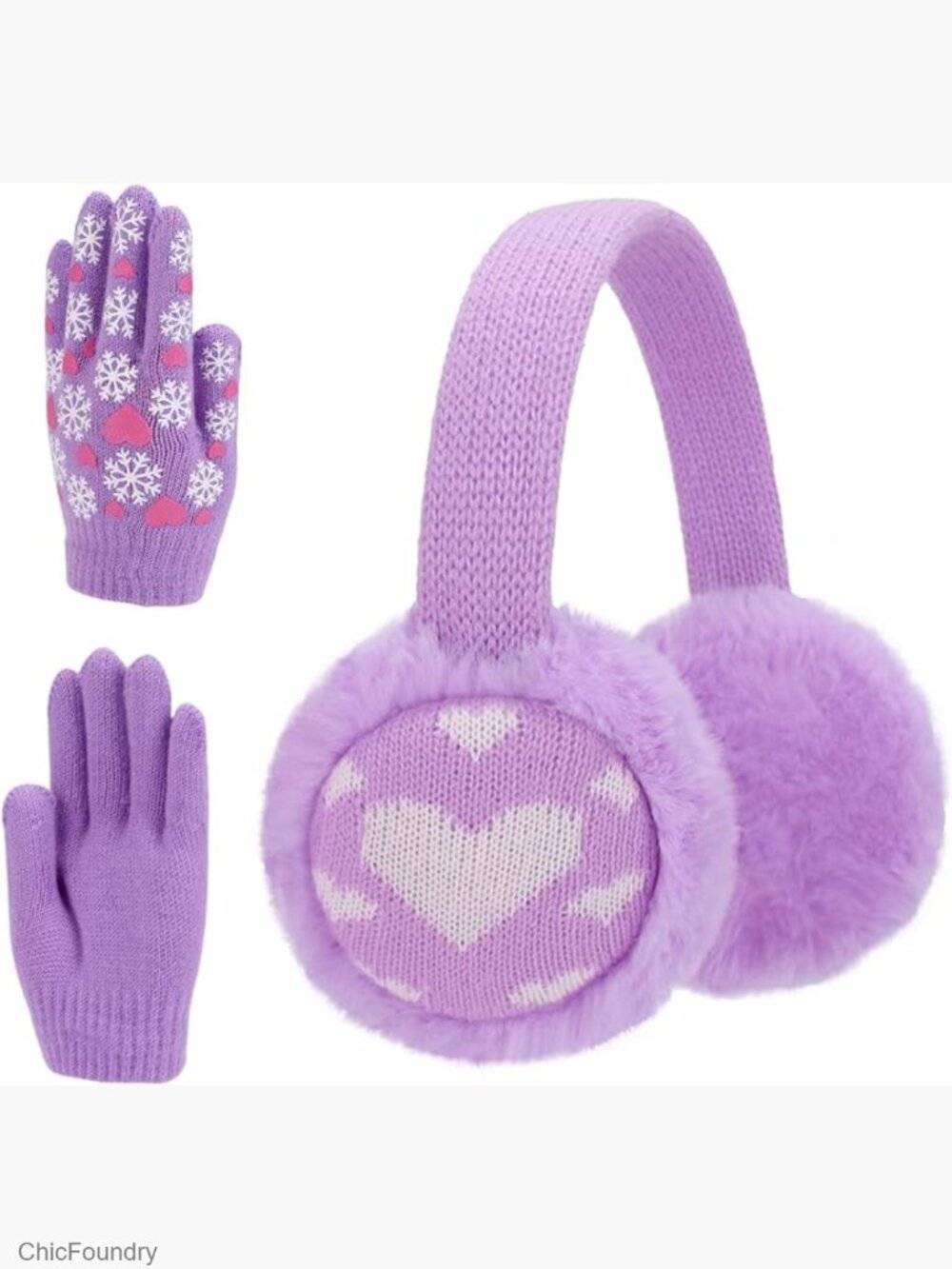 Girls Knit Earmuffs and Gloves Set Winter Warm Ear Warmers Gloves - Picture 1 of 7